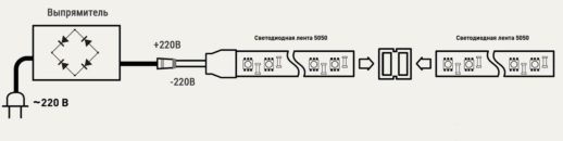 Как самому подключить светодиодную ленту к 220в без блока питания