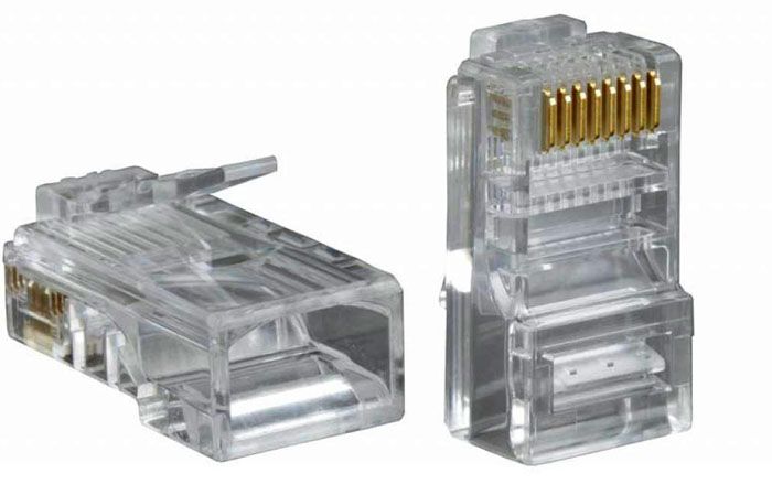 Коннектор (разъём) марки RJ45, используемый с кабелями витая пара