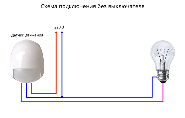 Схема подключения датчика движения без выключателя