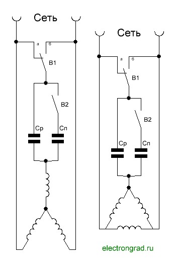 Схема подключения трехфазного двигателя в сеть 220 с реверсом