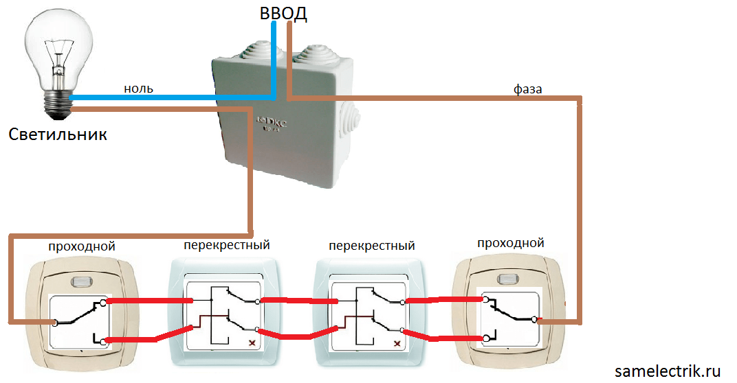 Контроль освещения из 4-х мест