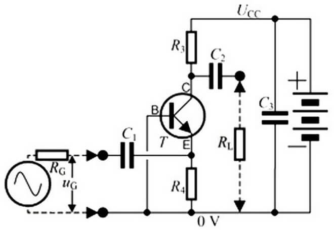 Схема включения биполярных транзисторов с общей базой.