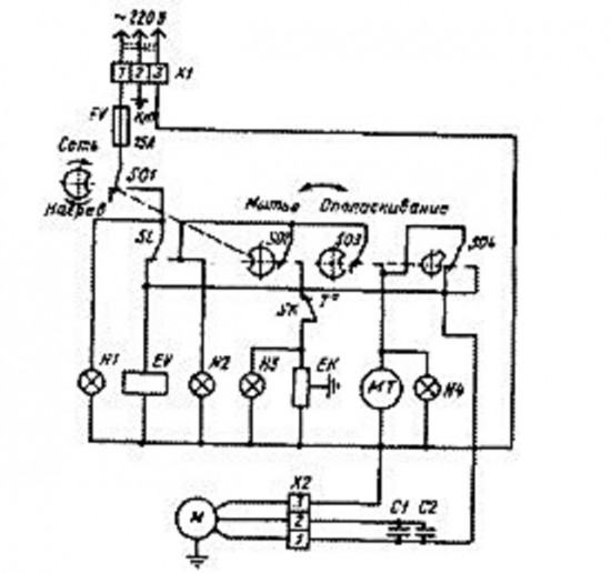 Электрическая схема простой посудомоечной машины