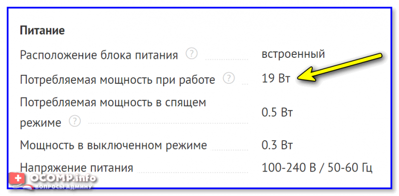 Потребление мощности при работе (характеристики монитора)