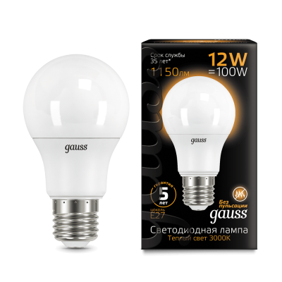 Лампа Gauss LED A60 12W E27 1150lm 3000K (102502112)