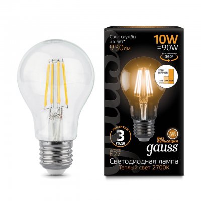 Лампа Gauss LED Filament A60 E27 10W 930lm 2700К step dimmable