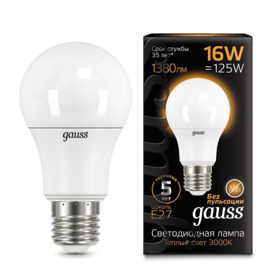 Лампа Gauss LED A60 16W E27 1380lm 3000K (102502116)