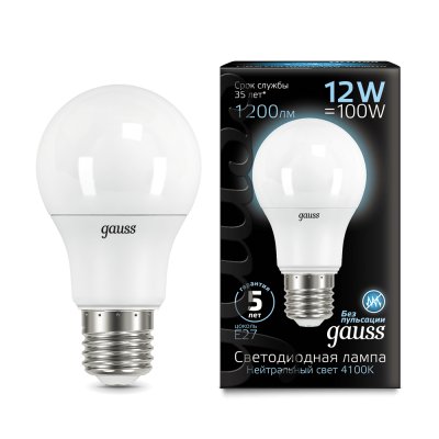 Лампа Gauss LED A60 12W E27 1200lm 4100K (102502212)