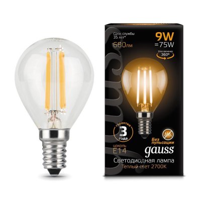 Лампа Gauss LED Filament Шар E14 9W 680lm 2700K (105801109)