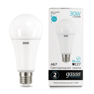 Лампа Gauss LED Elementary A67 30W E27 2360lm 4100K (73229)