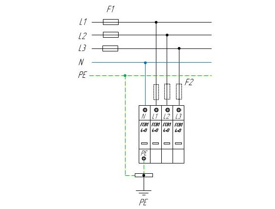 Трехфазное УЗИП по системе TN-S