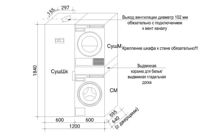 стиральная машина и сушильная машина в колонну