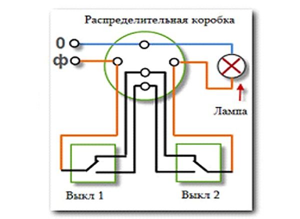 проходной выключатель схема подключения