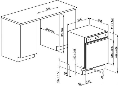 Размеры подготовленного пространства под размеры встраиваемой посудомоечной машины