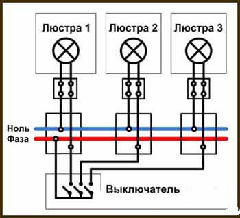 Подключение света на три лампы с тремя проводами