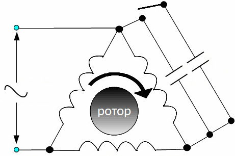 Схемы подключения конденсаторов к электродвигателю