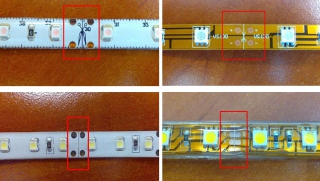 Места реза светодиодной ленты