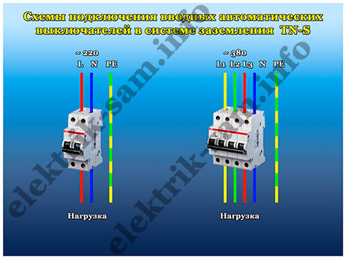 автоматические выключатели - схемы подключения в системе TN-S
