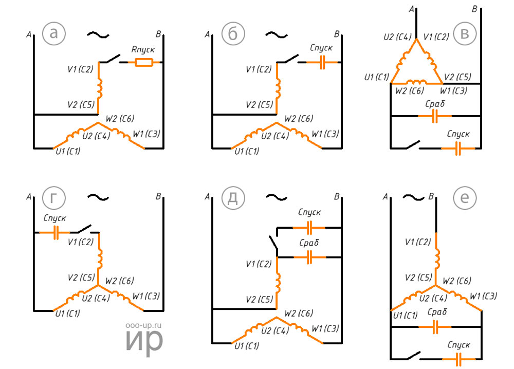 Подключение трехфазного асинхронного двигателя к однофазной сети