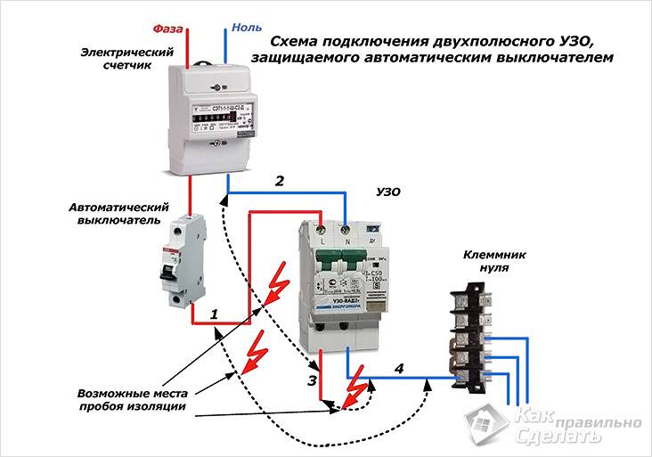 Подключение УЗО с автоматикой