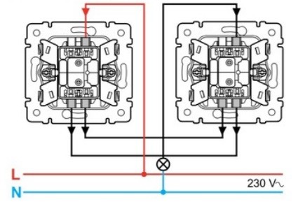 подключение проводов к одноклавишному проходному выключателю
