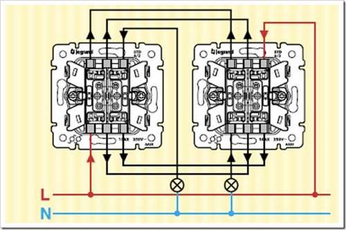 Как подключить два проходных выключателя