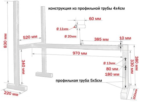 Чертеж наклонной скамьи для жима лежа