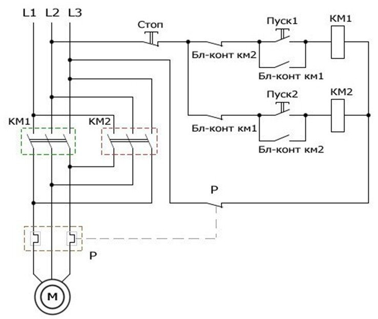 Схема управления двигателем с помощью магнитного пускателя