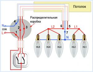Схема подключения люстры к сети