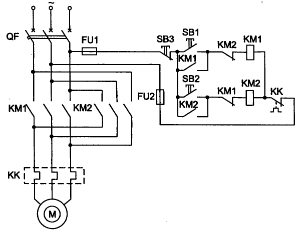 Схема реверсивный пуск асинхронного двигателя с кз ротором
