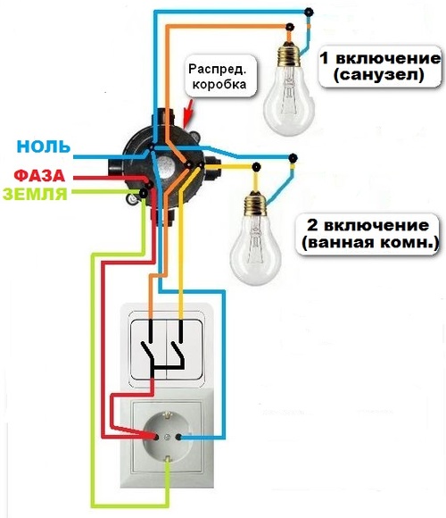 Схема подключение выключателя от розетки только фазным проводом