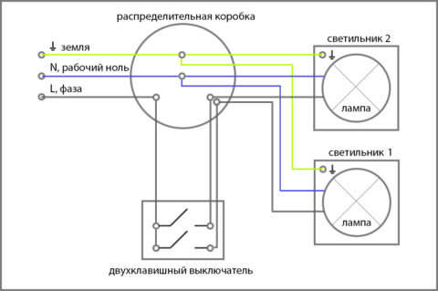 Схема подключения двухполюсного выключателя