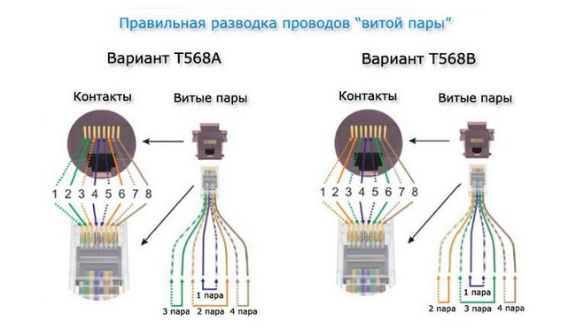 Правильная разводка проводов "витой пары"