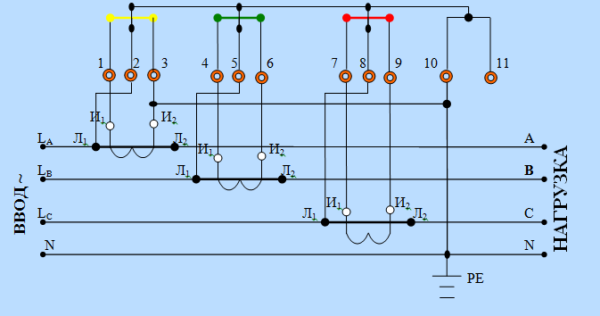 десятипроводная принципиальная схема подключения счетчика