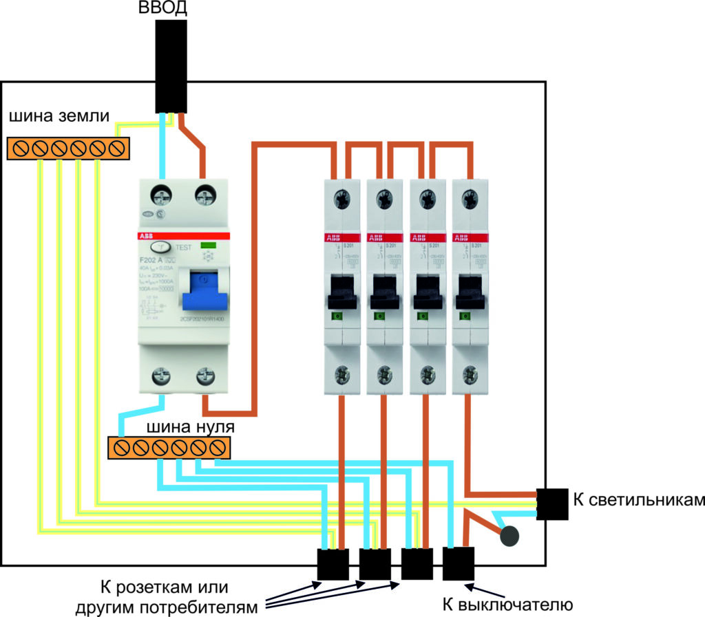 Схема подключения автоматического выключателя в щитке
