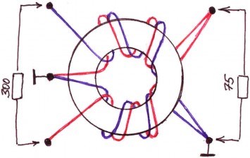 Схема создания согласующего трансформатора с 300 на 75 Ом