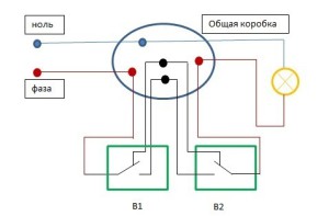 подключение люстры через проходной выключатель