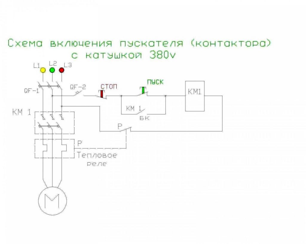 Схема подключения пускателя с катушкой 380 Вт