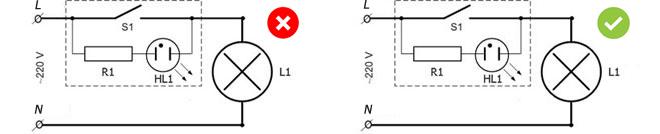 правильная и неправильная схема включения