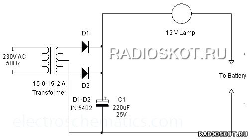 Схема зарядного с балластной лампой