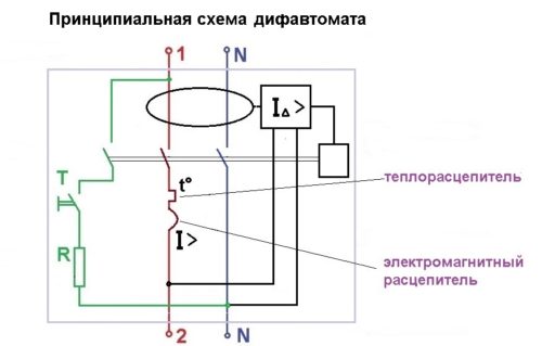 Принципиальная схема АВДТ с тепловым и электромагнитным расцепителем