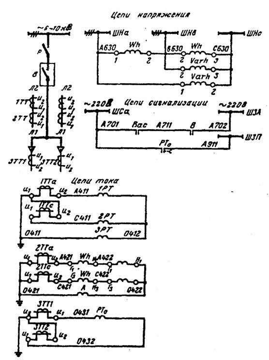 схема управления и защиты присоединения 6—10 кВ