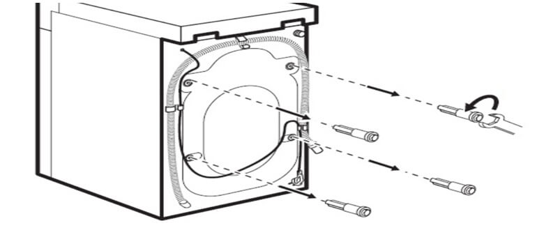 Убрать все болты с задней стенки стиральной машинки