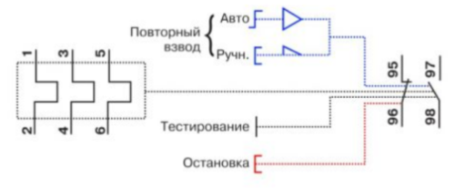 Включение реле в 3-х фазную сеть, управление выполняется через кнопки Стоп и Старт