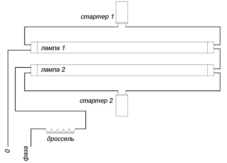 подключение люминесцентной лампы с дросселем