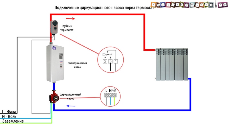 Схема подключения циркуляционного насоса через термостат