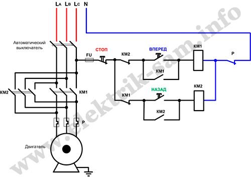 схема реверсивного магнитного пускателя 220В