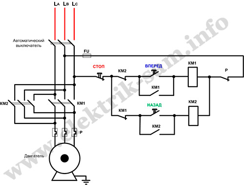 схема реверсивного магнитного пускателя 380В