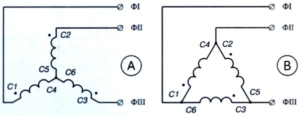 схемы подключения трехфазного электродвигателя