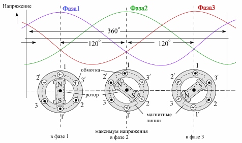 Три фазы трехфазного тока 